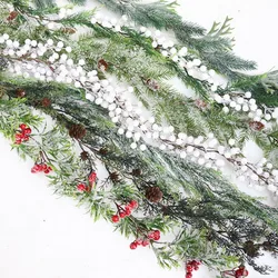 Gift Xmas Tree Ornament Leaves Branches Christmas Decorative Garland Pine Cones Vine Artificial Red Berries Hanging Wreath