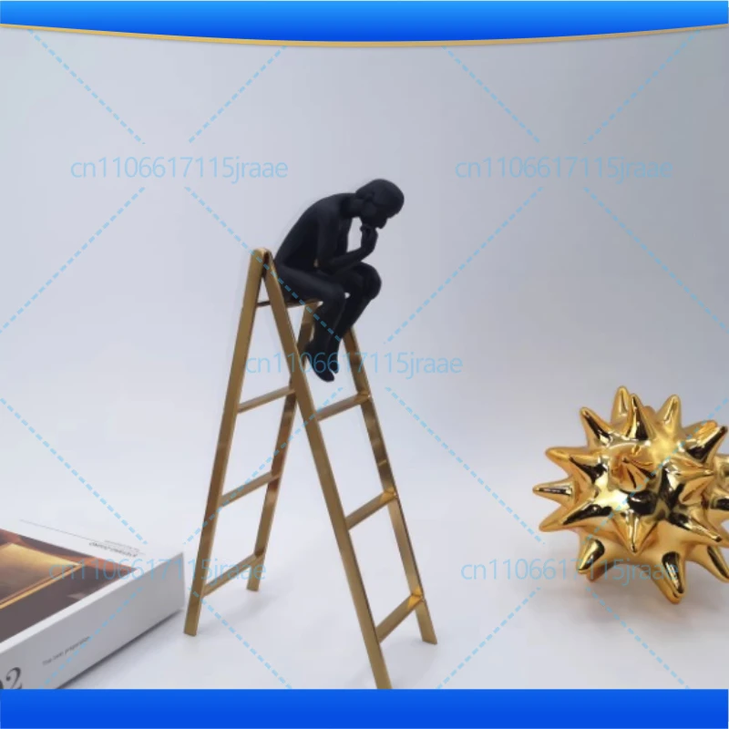 Golden Ladder Crafts Resin Black Thinker Sculpture Art Abstract Character Statue Statuette TV Cabinet Living Room Decor