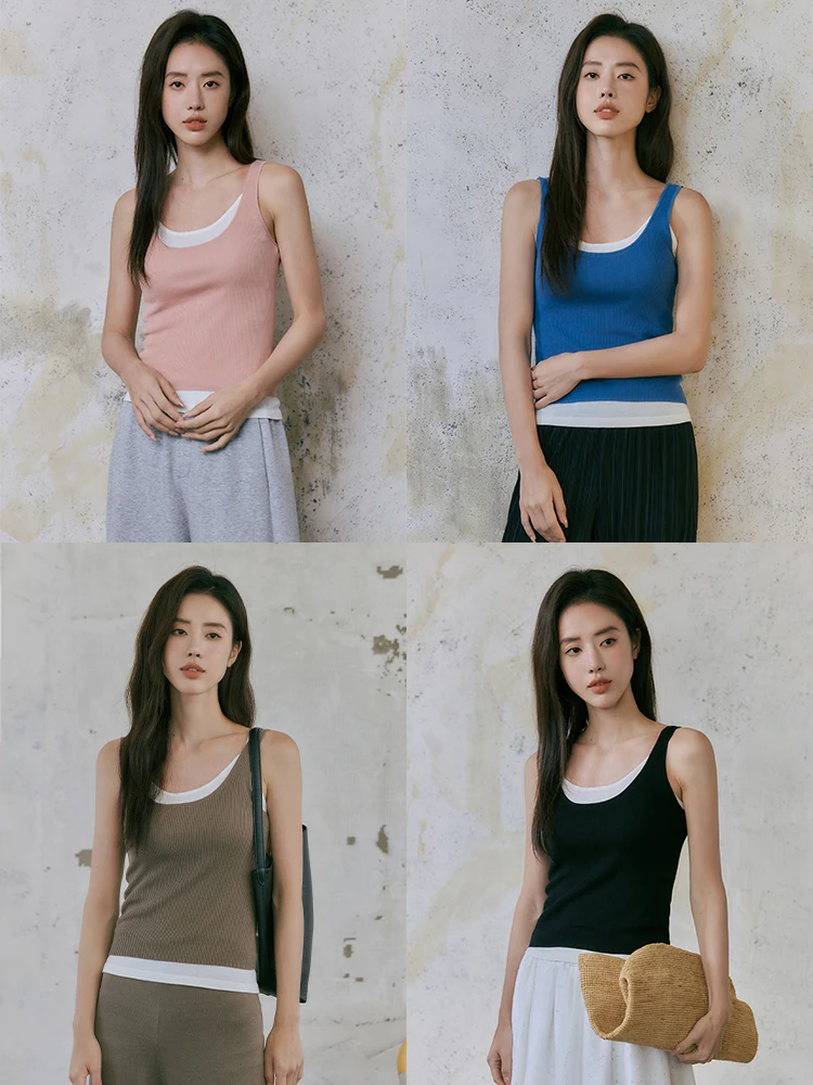 

FreMoi Casual Faionable Acetate Linen Knitted Workwear Vest Women's Outerwear Two-Piece Set ort Length Color