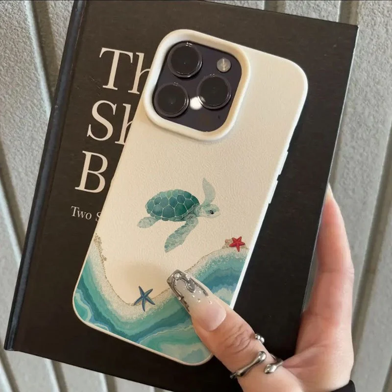 INS Sea Turtle Lychee Pattern Phone Case For iPhone 18 17 13 14 16 11 12 15 Pro Max 16 15 14 Plus X XR XS 18 Air Matte TPU Cover