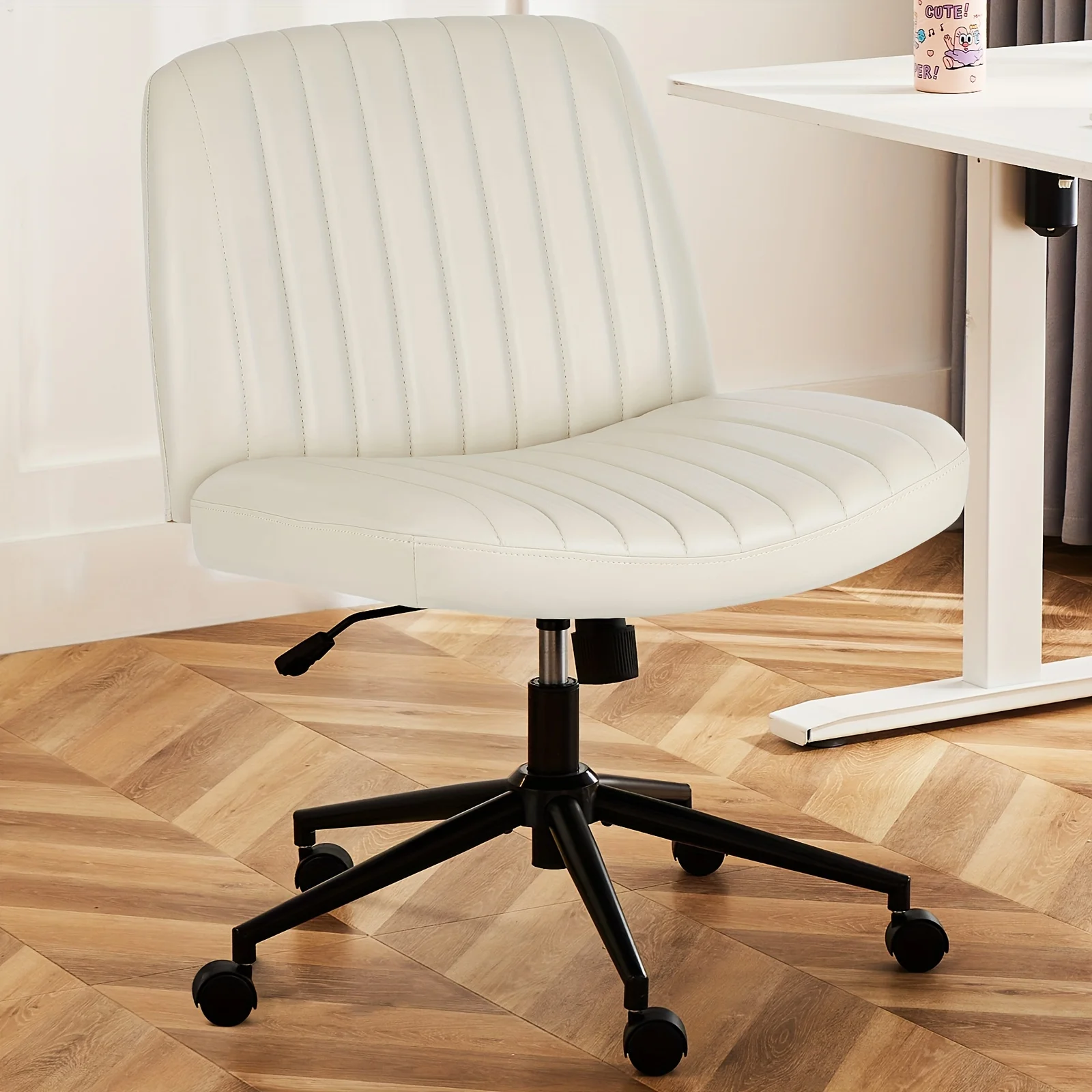 Comfy Criss Cross Office Chair - Adjustable Swivel, Wide Armless, Cross Legged, Wheels