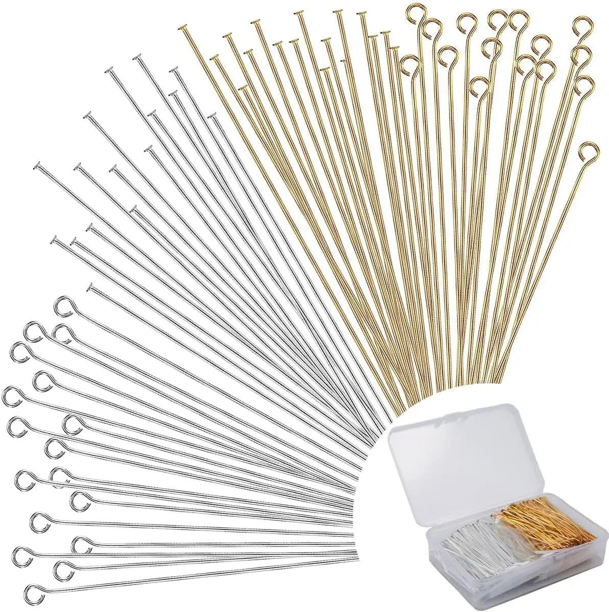 

Pieces 2 Inch Flat Head Pins Eye Pins for Jewelry Making DIY, Straight Head Eye Pins Gold and Sliver Jewelry Making Pin Metal En