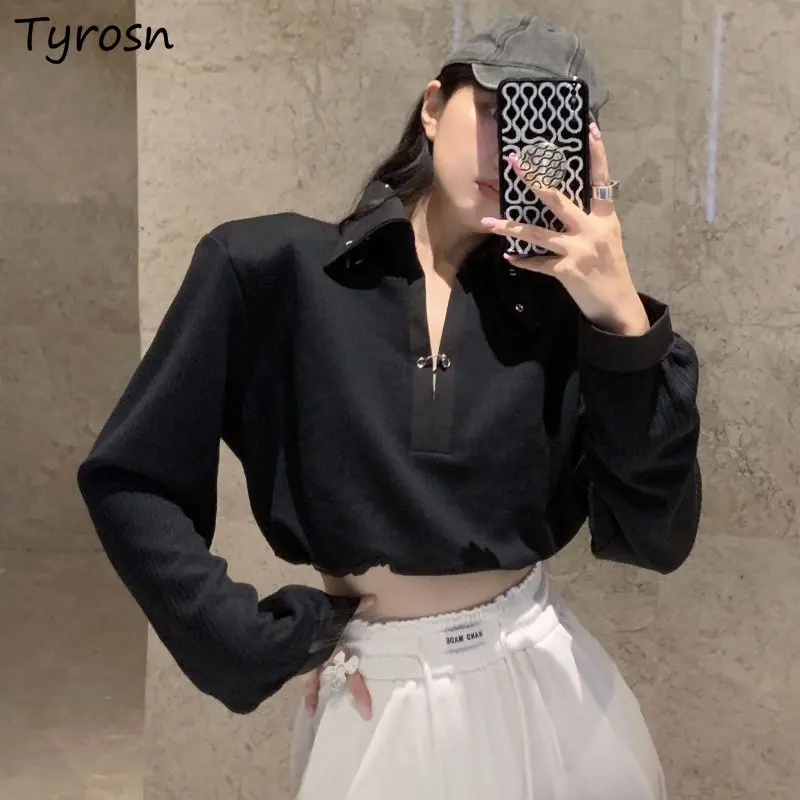 T-shirts Women Panelled Design Sexy Streetwear Fashion Personality Spring Casual All-match Ulzzang Crop Simple Hot Girls Retro