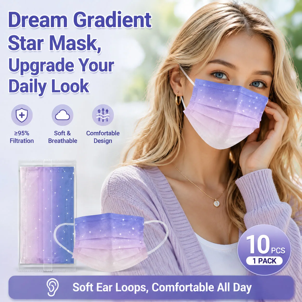 10-100pcs Starry Sky Gradient Disposable Masks, Individually Packaged Soft and Breathable Masks, Suitable for Daily Outdoor Wear