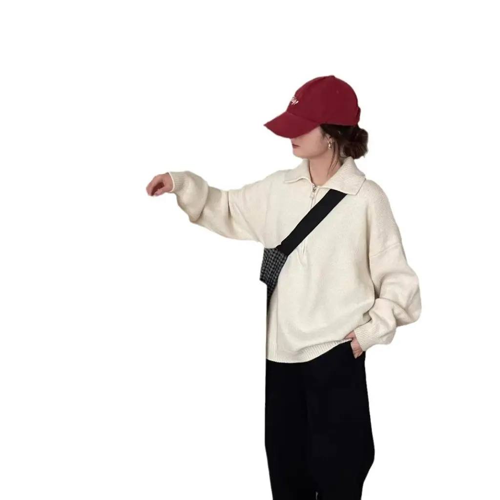 

Women's Thickened Casual Lapel Pullover Sweater Half Zipper Loose Style Autumn Winter New Real Shot Original
