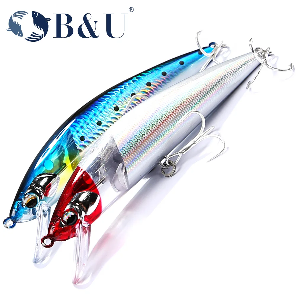 

B&U Sinking Minnow Heavy Weight Jerkbait Longcast Fishing Lure Saltwater Sea Bass Plastic Artificial Bait Tackle