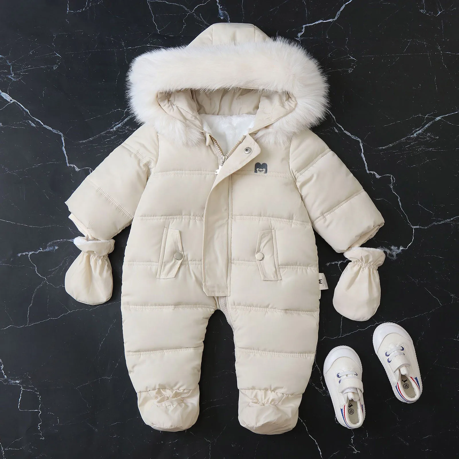 Winter New Baby Rompers Hooded Plush Children\'s Solid Color Jumpsuit Lining Jumpsuits Warm Infant Outerwear Kids Fleece Romper