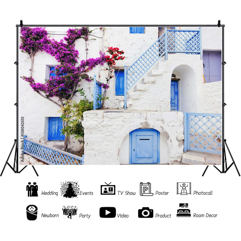 NITREE Streets Seaside Island Scenery and Plants Houses White Pigment Wedding Photos Photography Background Props HJD-02