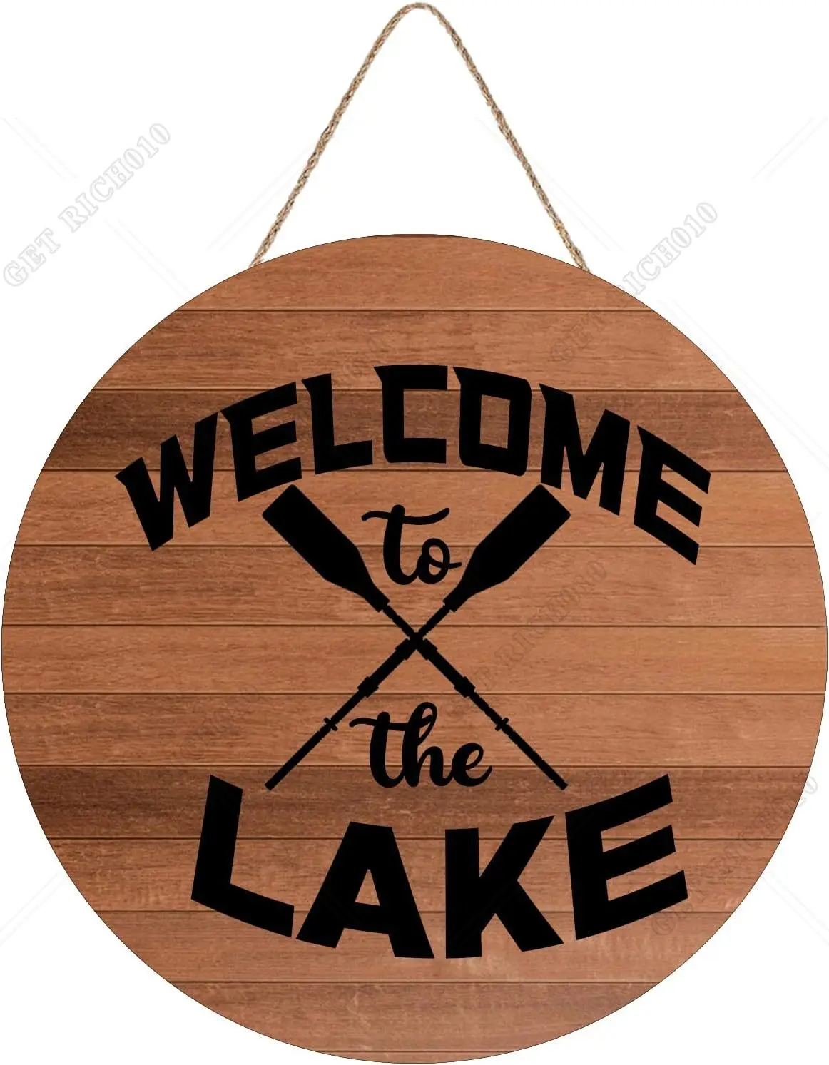 12X12in Round Wooden Signb for Front Door Decoration Welcome To The Lake Wooden Sign Door Hanging for Farmhouse Porch