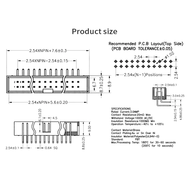 10 Pcs 2.54mm Pitch Dip DC3 10 Pin 2x5 Pin Socket Header Double Row Right Angle Pin Male DC3 Box Header Connector