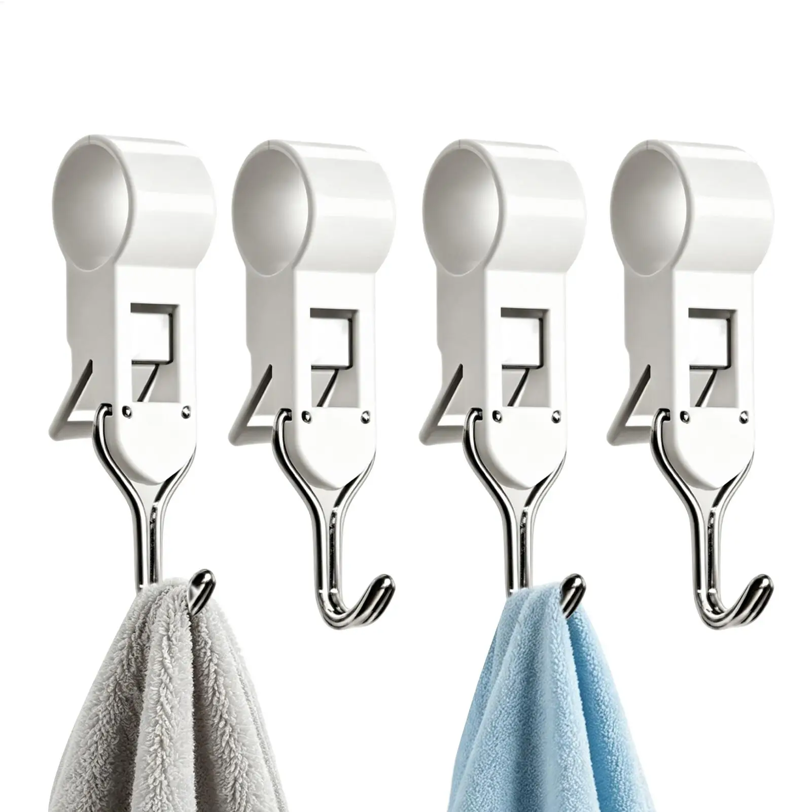 4Pcs Tube Clamp Hook Kitchen Bathroom Multi-function Hanger Hook Clasp Towel Rack Pipe Clip Hooks Removable Clamp Towel Hooks