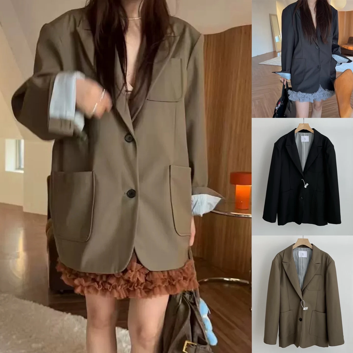 

Eggis Casual Color Suit Jaet Autumn 2025 Long Sve Women's Faion Versatile Inner Striped Outerwear