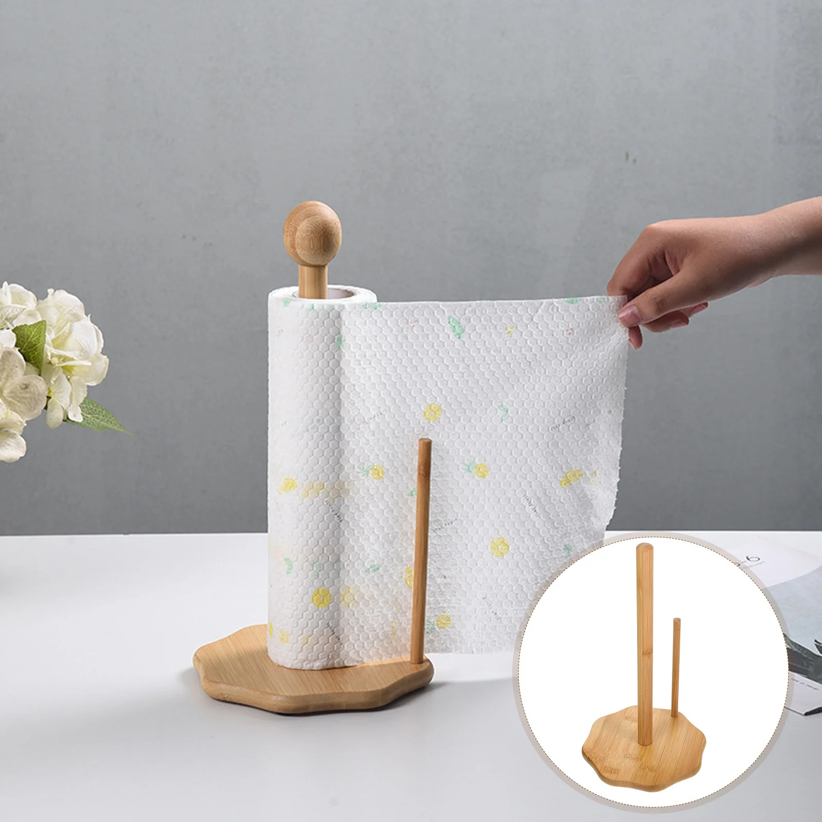 

Wood Paper Towel Holder Kitchen Paper Holder Bamboo Countertop Stand Organizer Compact for Dining Room