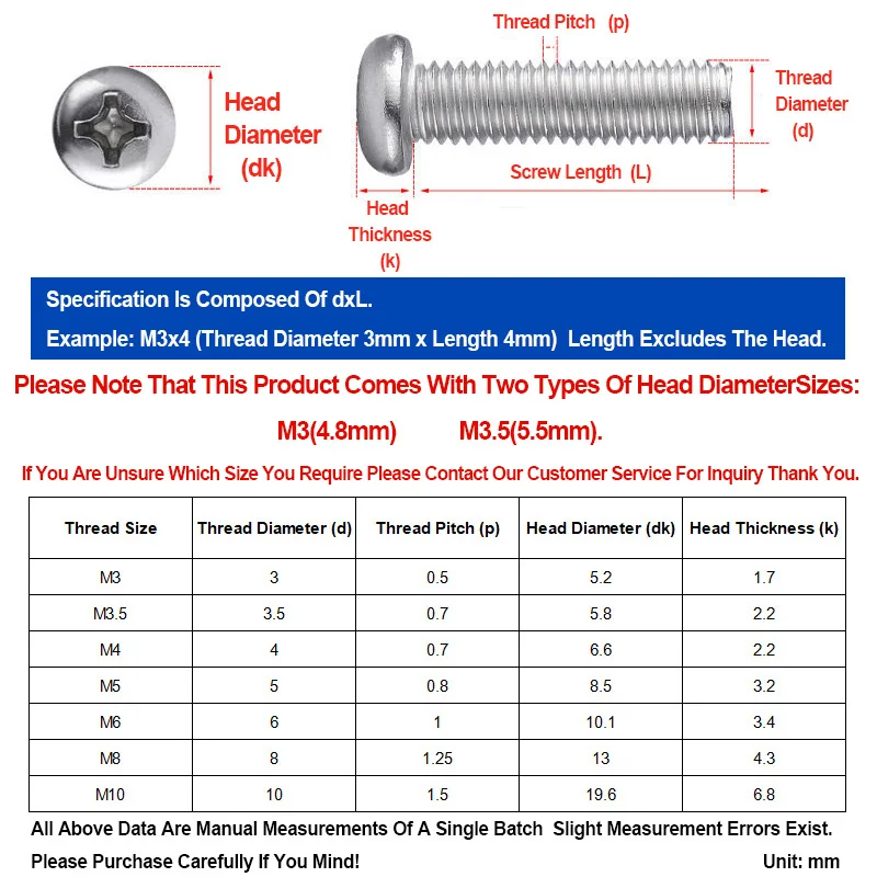 Premium 304 Anti Rust Stainless Steel Extra Long Phillips Round Pan Head Machine Screws M3 M3.5 M4 M5 M6 M8 M10 Length 3mm-100mm