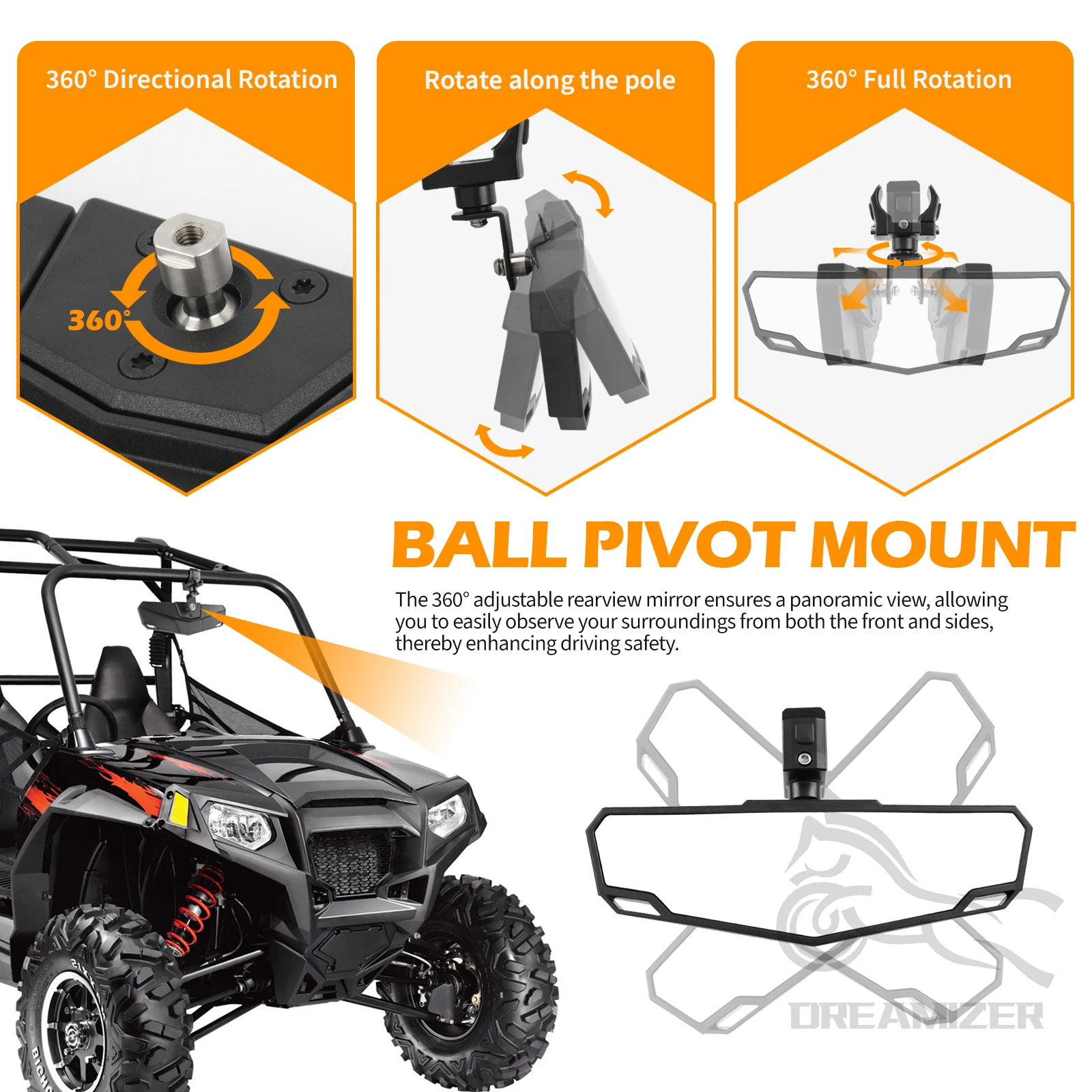 UTV Adjustable off-road mirrors Center Mirrors 1.5-2 Inch Rearview All-terrain Vehicle For Kawasaki Teryx KRX 1000 750 krx1000