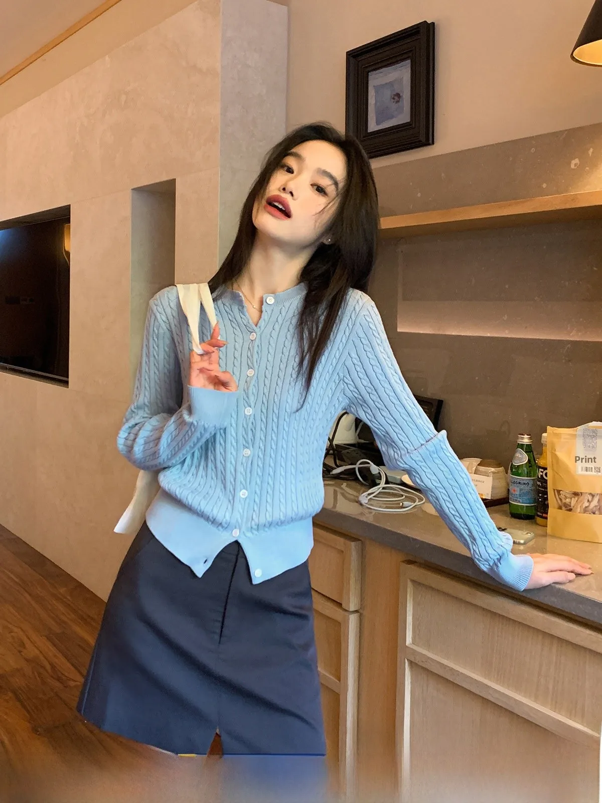 

Loose Fit Long Sve Knitted Cardigan Women's Spring New Sle Simple Slimming Spiral Texture Sweater Casual Commute Sle