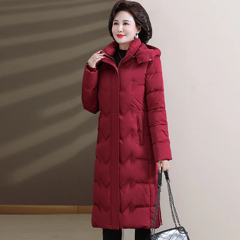 

Long Thiened Silk Cotton Jaet Women's Winter Coat Wave Stitching Mom's Sle 2025 New Arrival Anti-Ball Frumpin