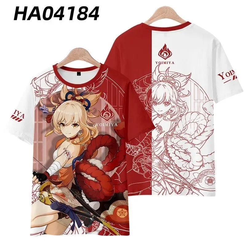 Genshin Impact Yoimiya Cosplay suit, T-shirt and shorts, kimono set, Curta sleeves, Haori Manto, Streetwear, Top Harajuku,