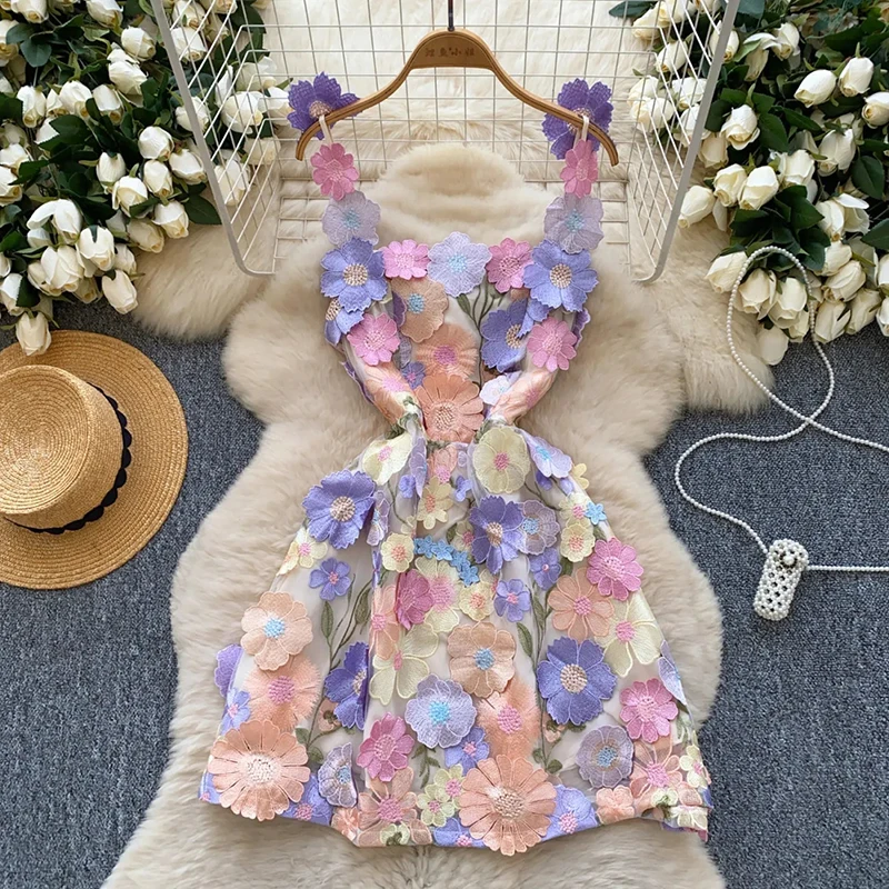 2025 New Summer Industry Embroidered Flower Sling Dress Maxi Boho Dress Elegant Women Party Long Sleeve Dress Bodycon Vestidos