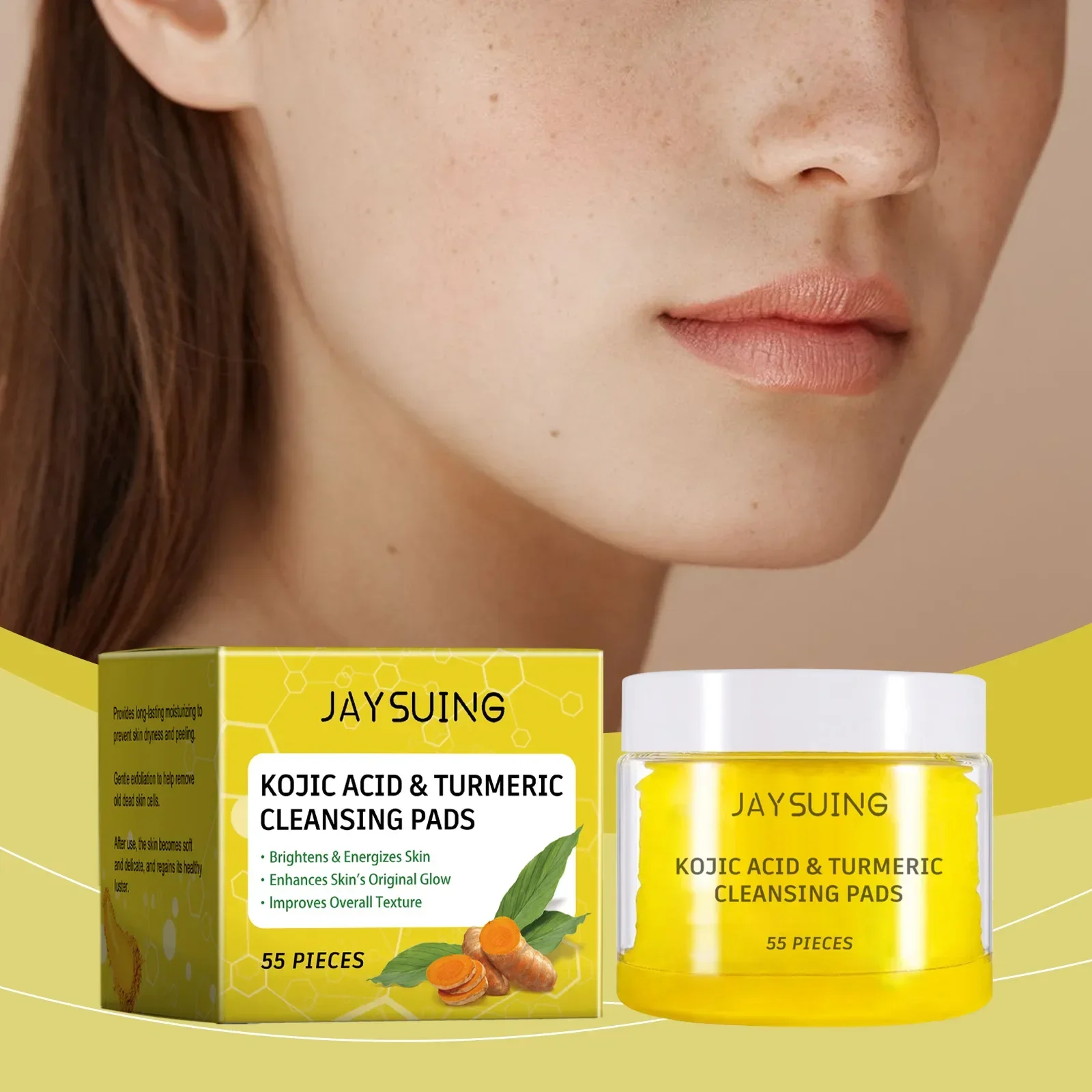 Jaysuing Kojic Acid Turmeric Cleansing Gasket, Gently Cleansing and Nourishing Turmeric Face Washing Pads for Brighter Skin