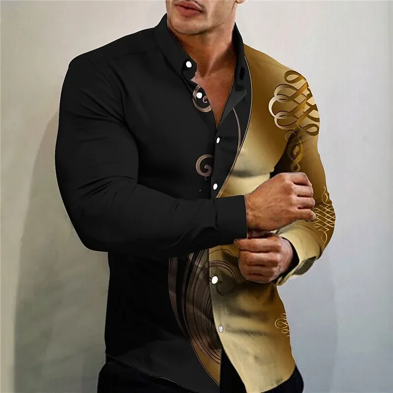 Beach Vacation Style 3D Printed Men\'s Fashion Long Sleeve Button Shirt, Suitable for Spring and Autumn, Men\'s Creative Casual Gi