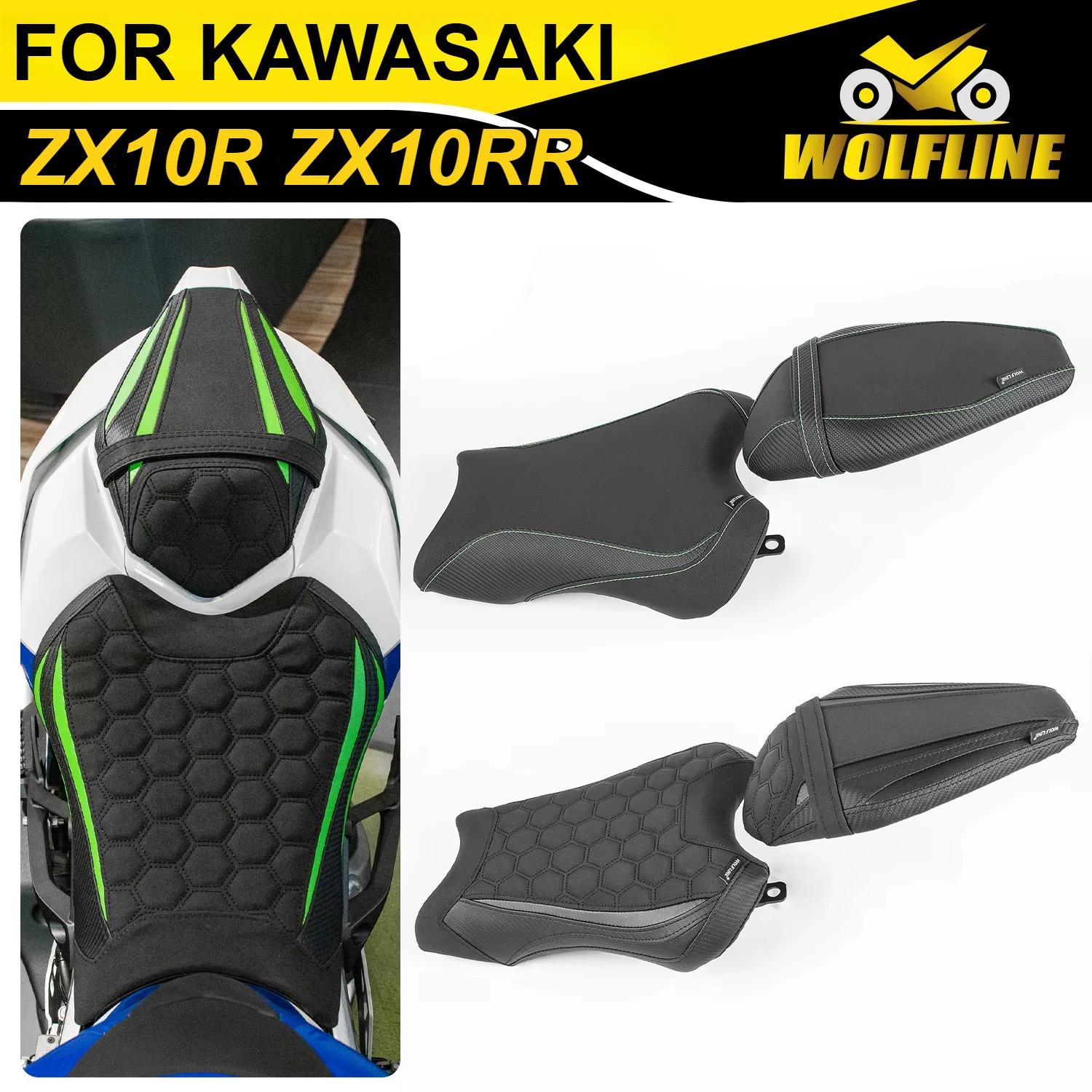 WOLFLINE Voor Achter Seat Pad Passagier Kussen voor Kawasaki ZX-10R/10RR 2021-2025 2022 2023 2024