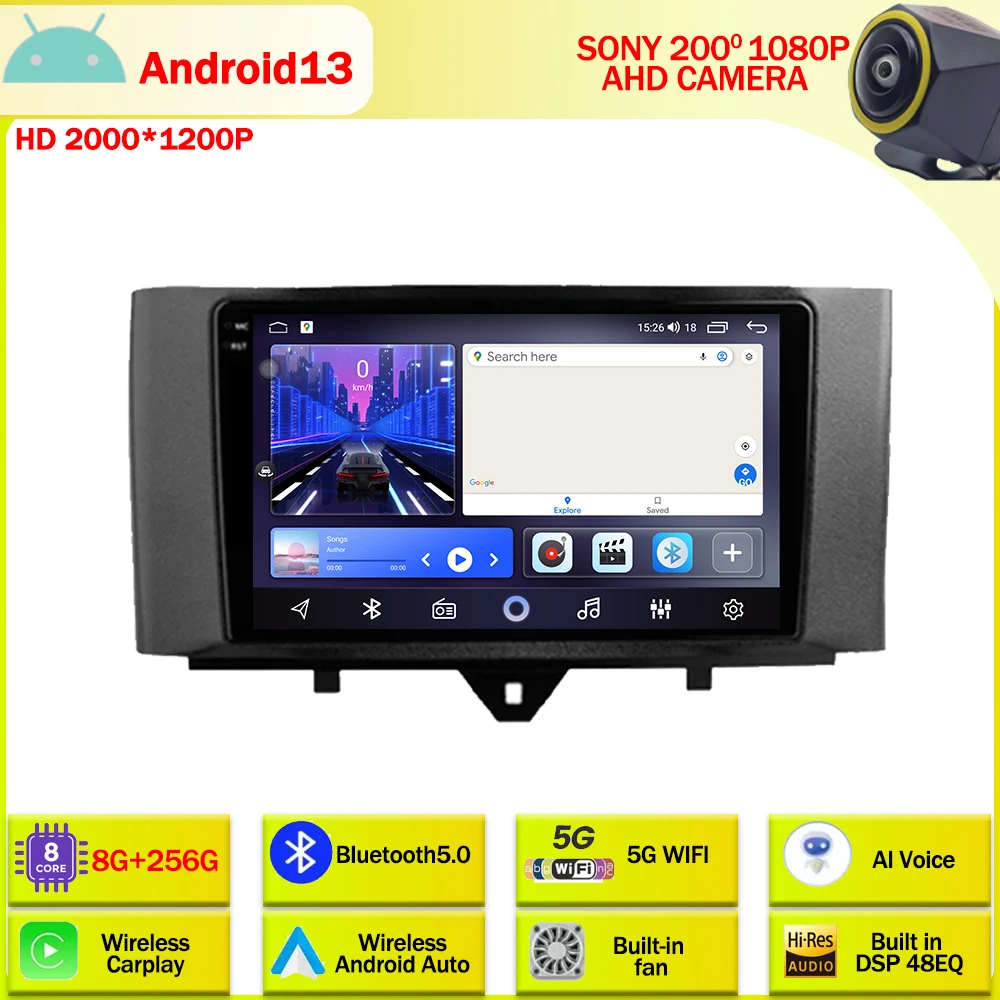 

Автомагнитола Android 13, мультимедийный видеоплеер для Mercedes Benz Smart Fortwo 2 2010 - 2015 5G WIFI 4G BT Carplay DSP, головное устройство