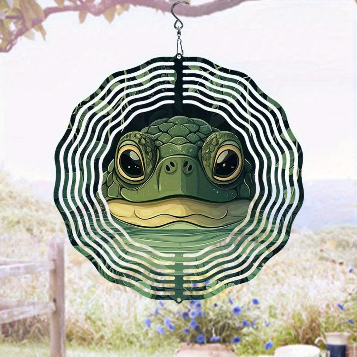 Campana de viento de metal con mandala y rana del lago 2D (rotación) | Arte de jardín al aire libre | Regalo ideal de Halloween y Navidad