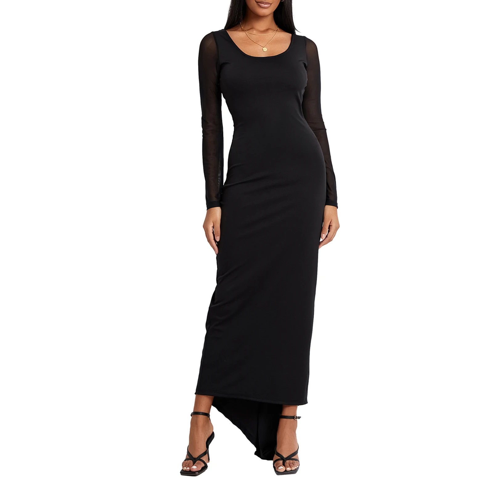 Women's Boydon Long Dress Long Sleeve Open Back Solid Color Ruched Dress Party Gown