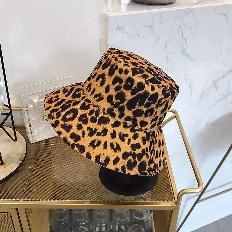 Sombrero de pescador Reversible con estampado de leopardo para hombre y mujer, gorro de pescador con protección solar, transpirable, para verano,