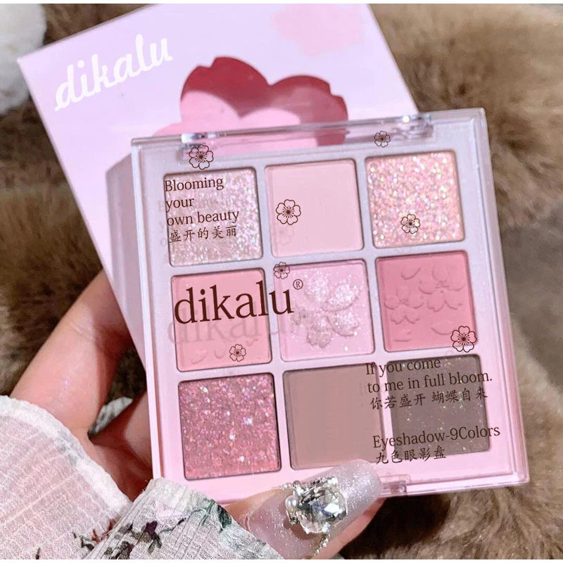 Paleta de sombra de ojos de princesa de nieve con purpurina de 9 colores, sombra de ojos nacarada Dream Girl, maquillaje ligero desnudo rosa y marrón, resalta los ojos