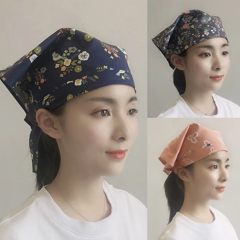 Waiter's Work Headscarf Triangle Headscarf Japanese Catering Uniform Simple Printed Chef Dust Cap Waiter Triangle Hat Adjustable