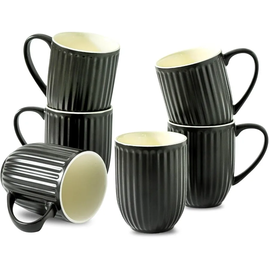 

Hasense Coffee Mugs Set of 6 16 Oz Large Ceramic Ribbed Latte Cups with Big Handle for Coffee Tea and Cocoa Modern Design and L