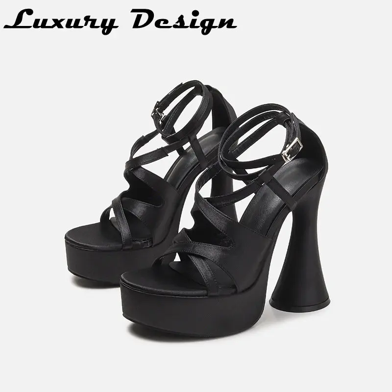 

Sandals Women 2023 Summer Luxury High Heels Shoes Ladies Thick Sole Ankle Strap Wedding Shoes Sexy Party Sandalias De Mujer