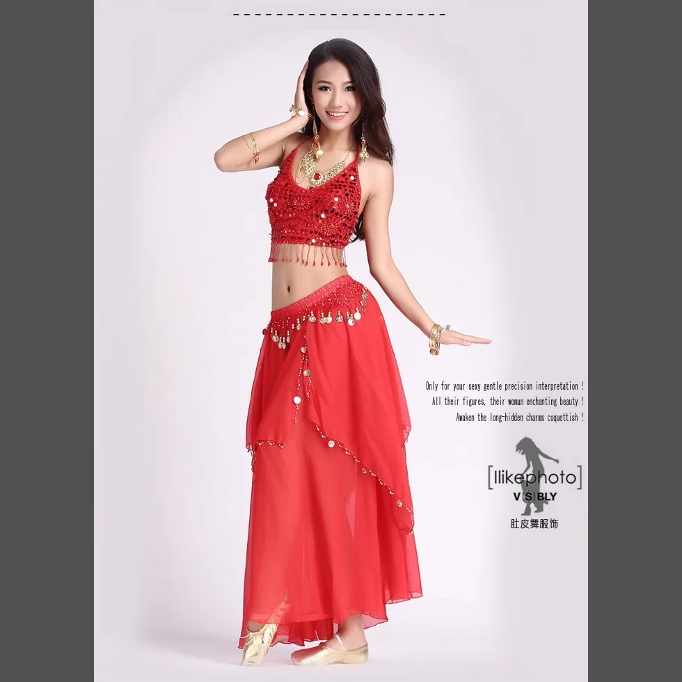Buikdans Chiffon Rok Met Munten Prestaties Rokken Swing Rok voor Volwassen Vrouwen Danser Praktijk Dans Outfits Dans Rekwisieten