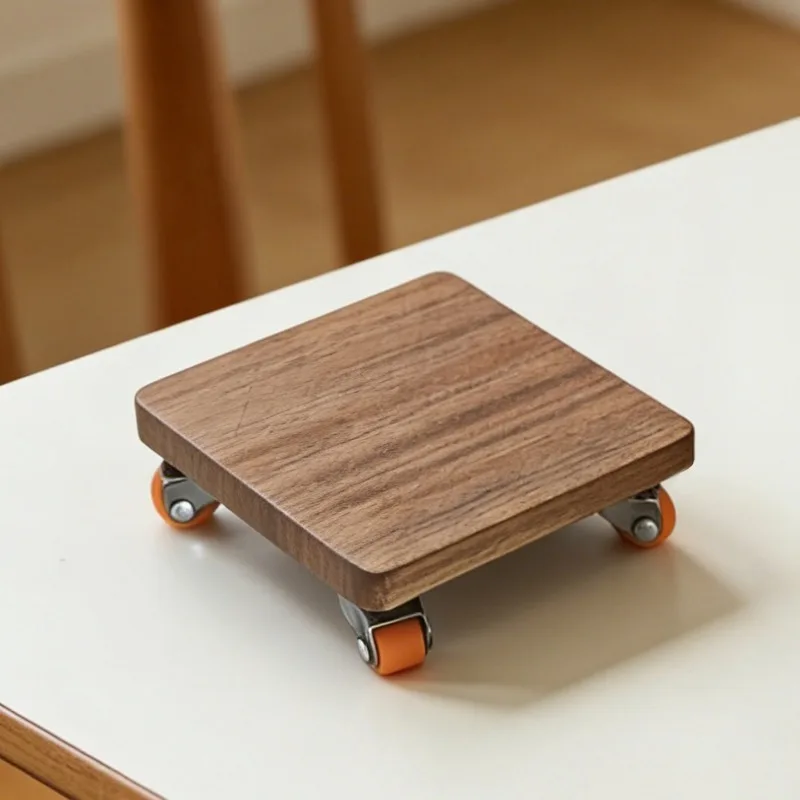 Nordic Solid Wood Square Coasters with Wheels, Movable Heat Resistant Mat for Table, Drink Coaster Set, Home Kitchen Decor Gift