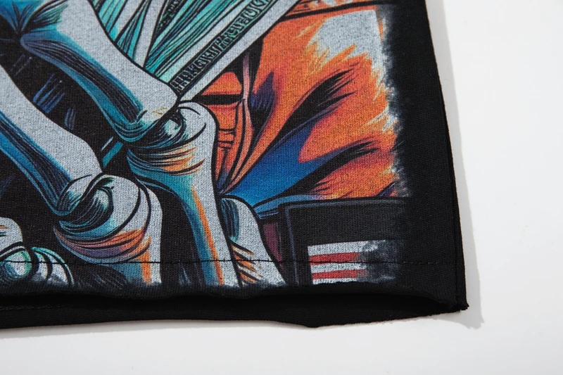 Herren-T-Shirt mit Strass-Totenkopf-Grafik, Hip-Hop-DJ-Skelett-Print, Y2K-Streetwear, Oversize-Baumwoll-Oberteil, Unisex-Sommer-T-Shirt – Detail 8