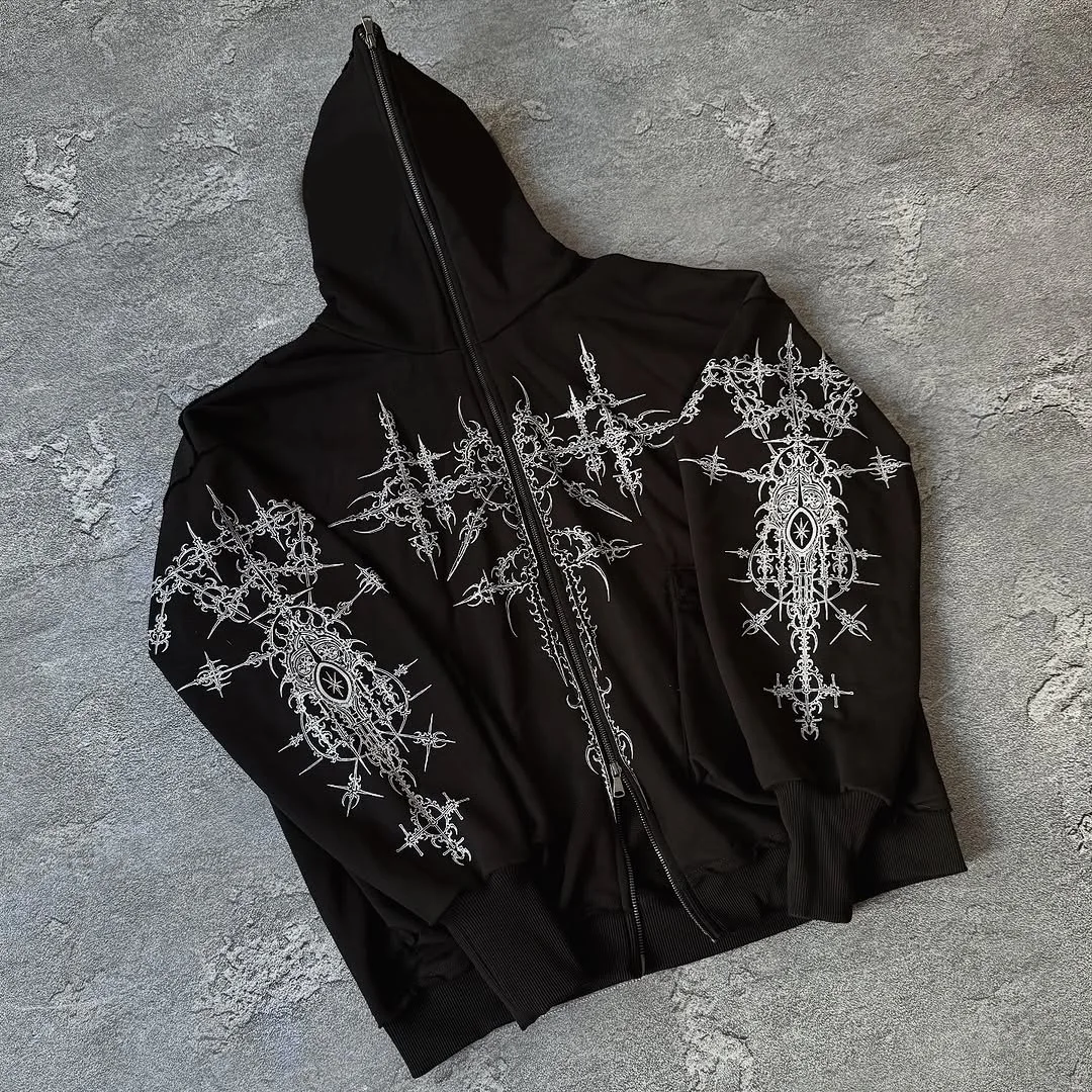 

Trendy YK Personalized Pattern Printed k Cardigan Zipper Loose Fit Ciwalk Geometric Pattern Men's ort Pants