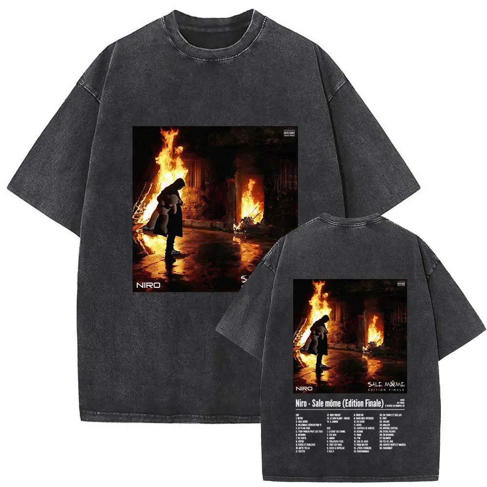 

Rapper Niro Sale Môme Album Washed Tshirt Male Fashion Oversized Streetwear Men Women Vintage Casual Soft Cotton T-shirt Tops