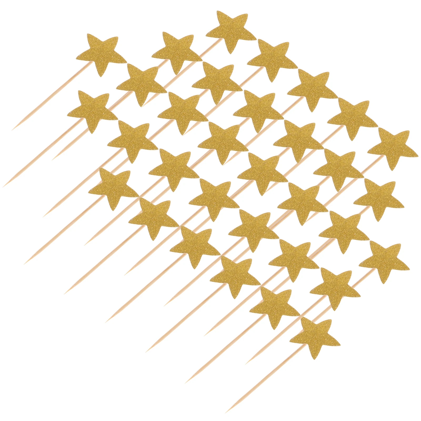 

70pcs Cake Decoration Set Golden Star Toppers Reusable Wood Paper Party Supplies Wedding Child Birthday Cupcake Picks Glitter