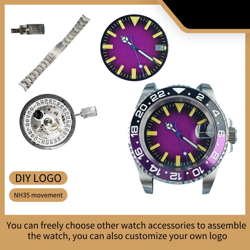 40mm NH35 Single steering 120 click watch case 316L stainless steel sapphire glass suitable for NH35 movement assembly