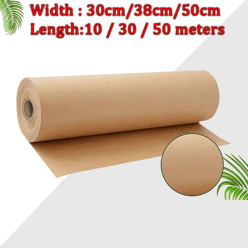 10/30/50 Meters High Strength Original Wood Pulp Brown Kraft Paper Roll Buffer Packaging Paper Roll Moisture-proof Kraft Paper