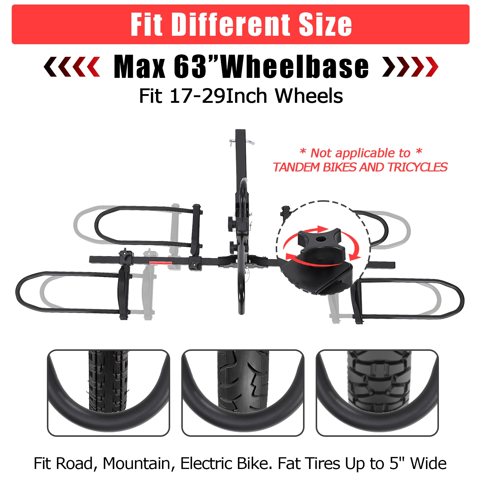 Foldable Bicycle Tail Rack Load Capacity 180 Lbs Can Hold 2 Bicycles Maximum Wheel Width 5.5 Inches Includes 4 Wheel Straps