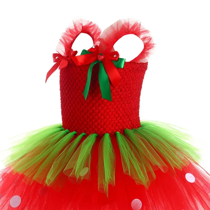 3 Layers Strawberry Ballet Tutus Dresses for Baby Girls Fruits Birthday Party Outfit Kids Fluffy Christmas Costumes with Hairbow