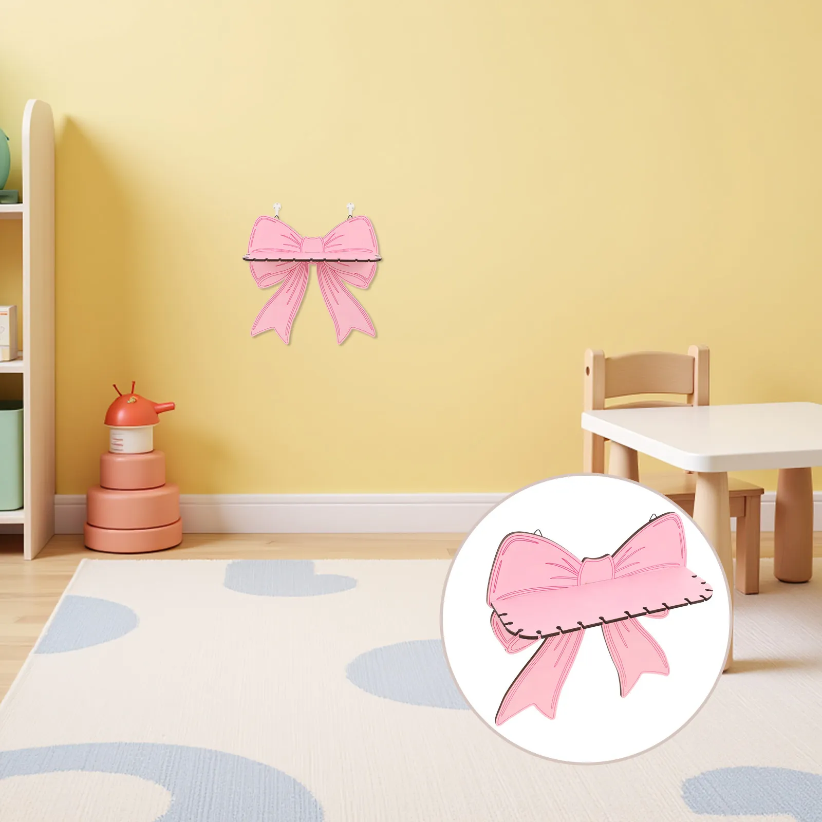 Pink Bow Wall Shelf Floating Wooden Storage Rack Nursery Bedroom Display Rack Book Plant Storage Shelf Charming Bow Shape Wall