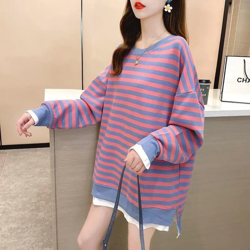 Gespleißt gefälschte zweiteilige Top Frauen Frühling koreanische Version lose vielseitige o Hals Langarm Sweatshirt Mantel T-Shirt weiblich