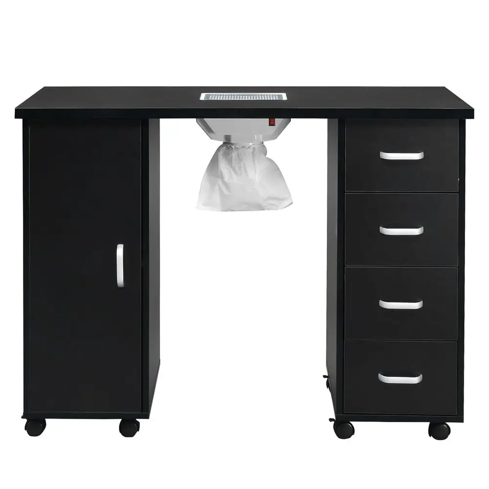 

Electric Downdraft Nail Station Desk with 4 Drawers, Large Cabinet, Black for Beauty Salons