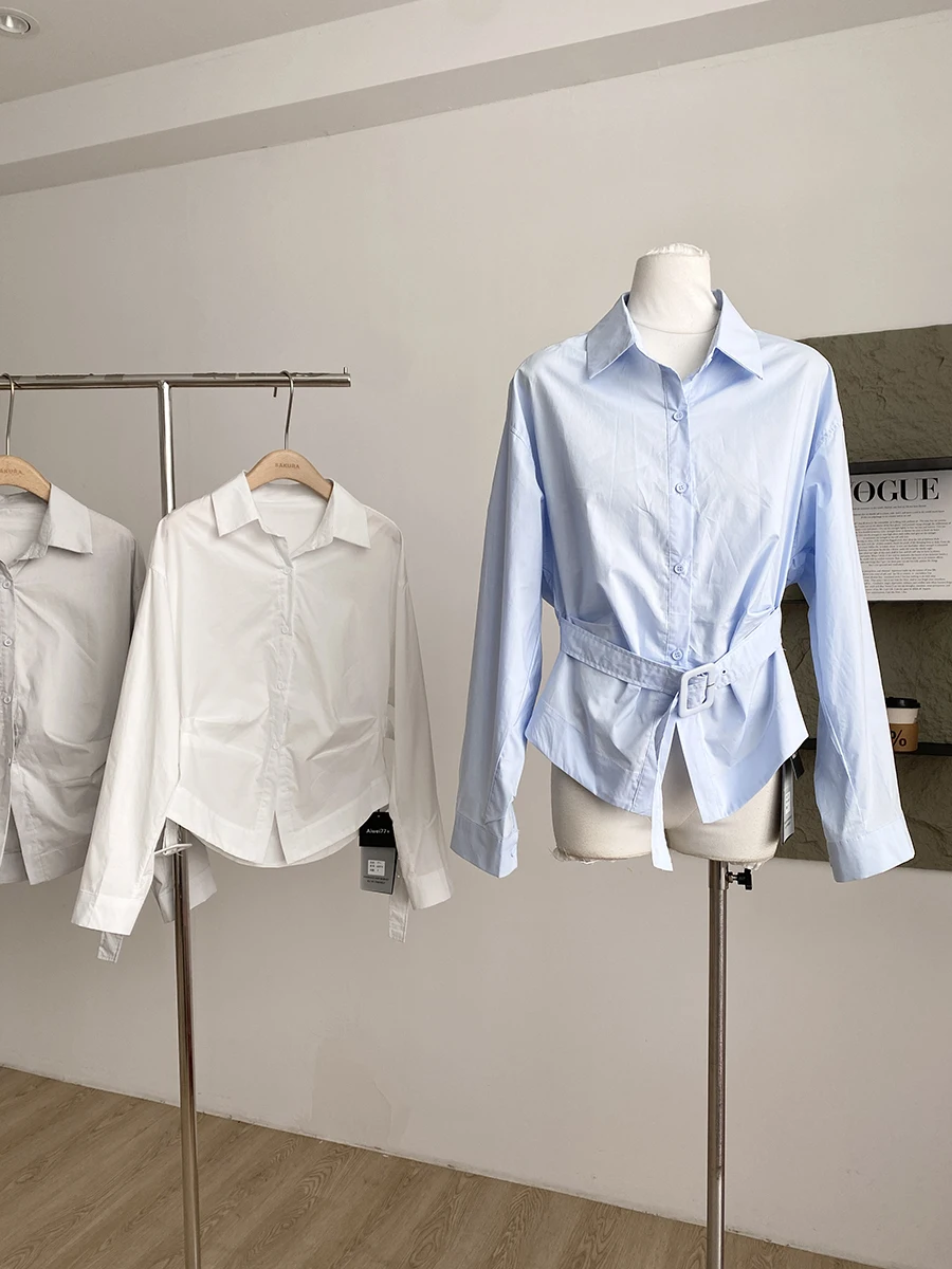 

Весна 2026: Женская модная приталенная рубашка из полиэстера с длинным рукавом, универсальная, с эффектом утяжки талии, во французском стиле, высшее качество