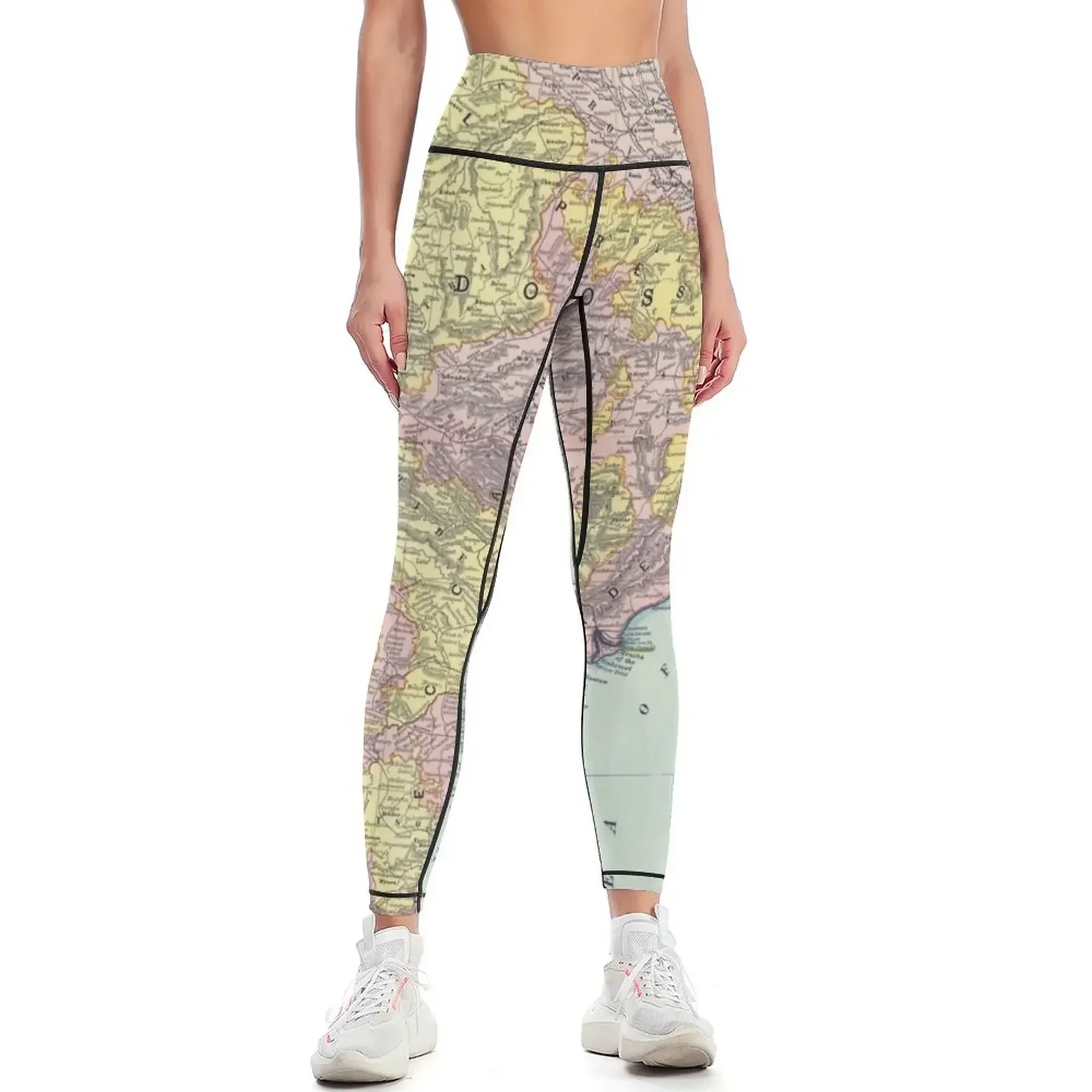

India Vintage Map 1897 Leggings jogging pants Tight fitting woman workout shorts Women's sports pants Womens Leggings