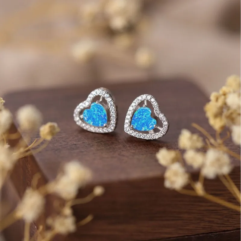 

Новое простое индивидуальное кольцо S925 с серебряным синим опалом в форме сердца, модное нишевое кольцо, кольцо из натурального камня с микро бриллиантом